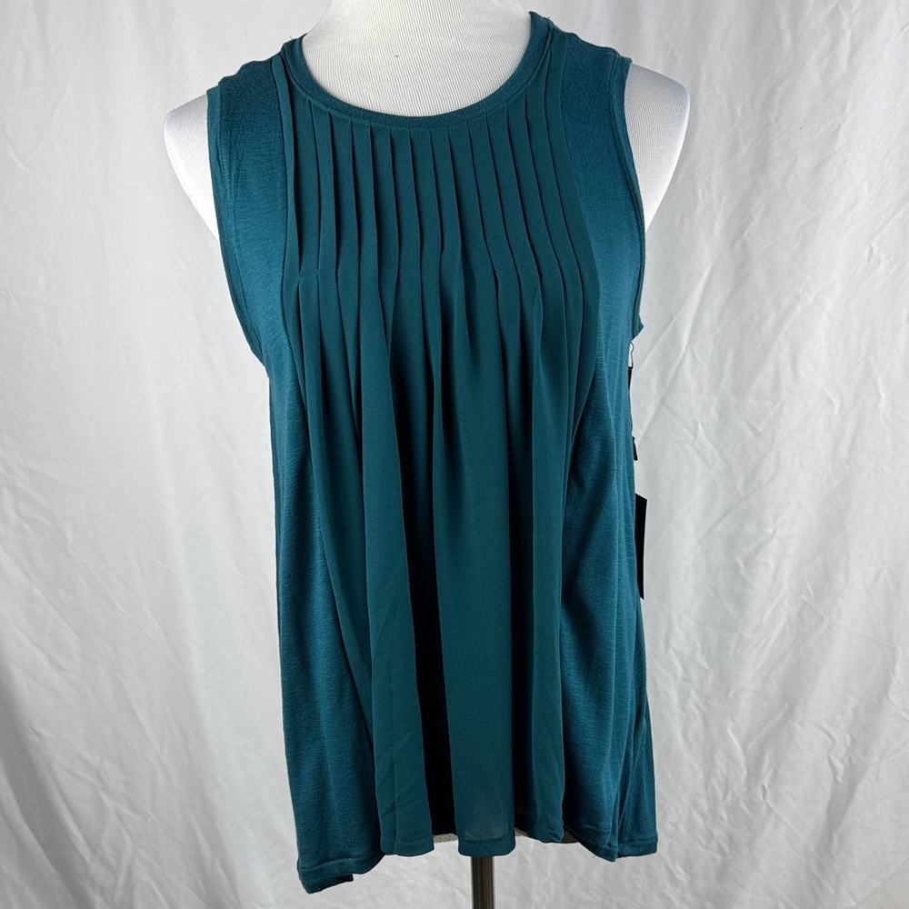 NWT Simply Vera Vera Wang Teal Pleated Sleeveless Tunic Top